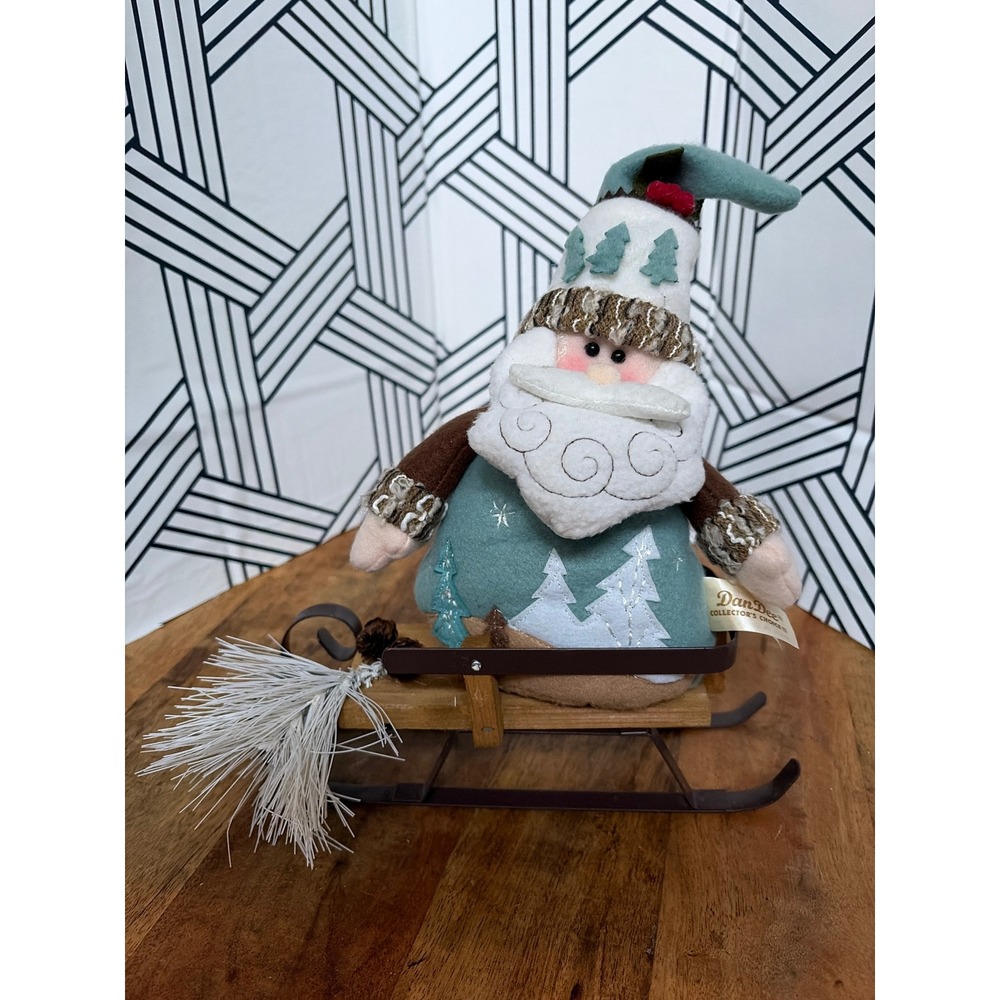 Dan Dee Collectors Choice Santa on Sled Plush Figurine Teal Rustic Christmas